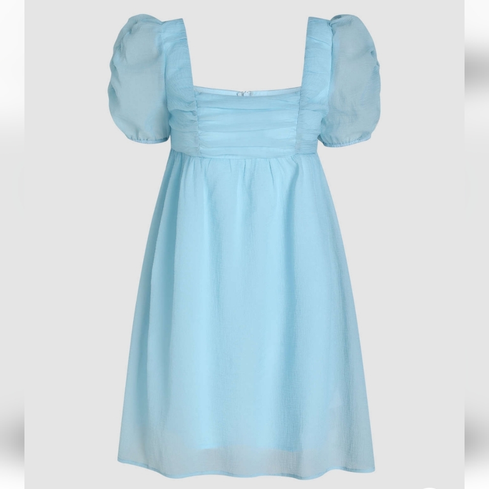 5/25 ❤️ Cider Blue Puff Sleeve Square Neckline Mini Dress